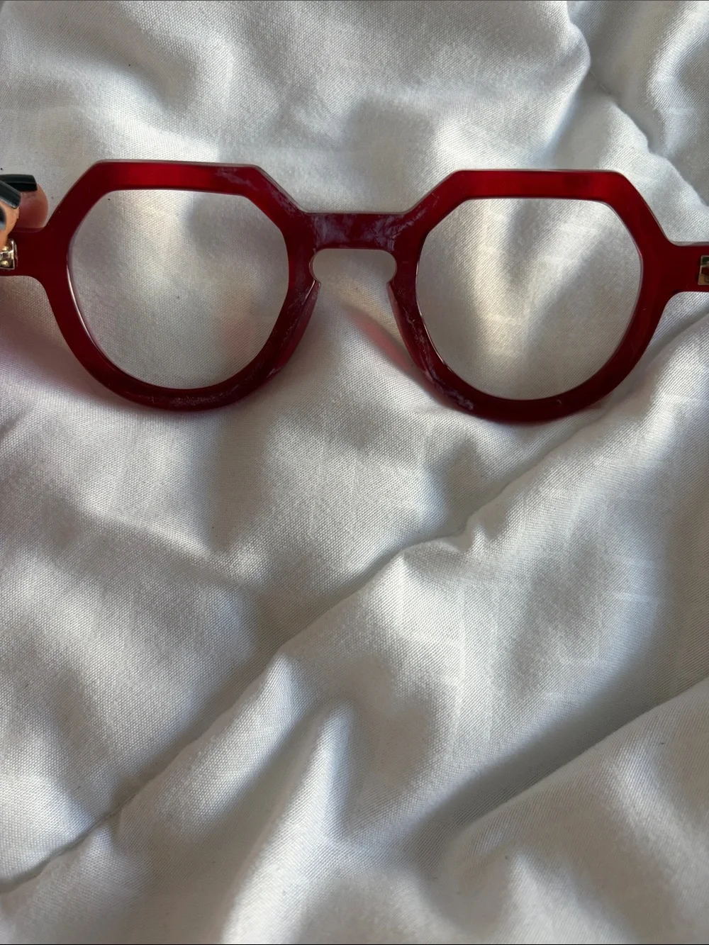 Translucent Ruby Red Angular Round Glasses - Picture 4 of 8